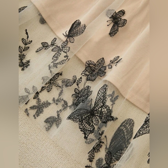 Butterfly & Flower Embroidery Contrast Mesh Splicing Cami Dress With Spaghetti S - Picture 3 of 4